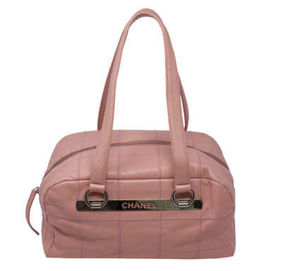 Chanel Pink Caviar Logo Plate Shoulder Bag
