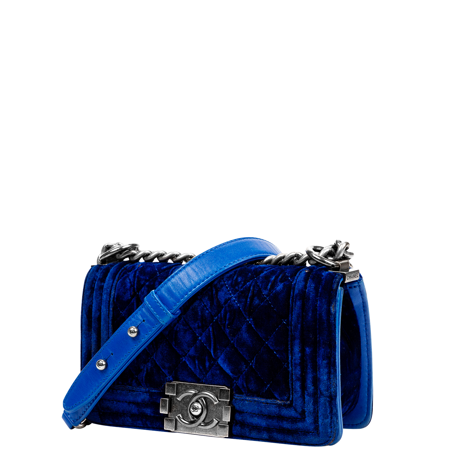 Chanel Small Royal Blue Velvet Boy Bag - shop 