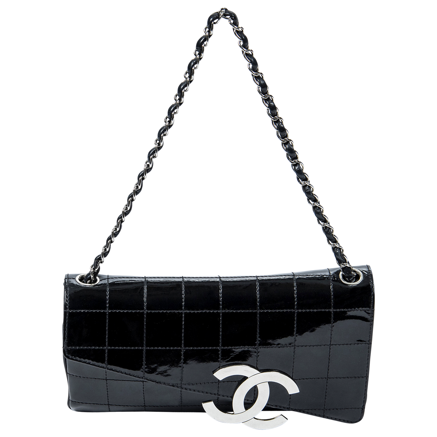 CHANEL Quilted Leather CC Logo Chocolate Bar Flap Bag Black