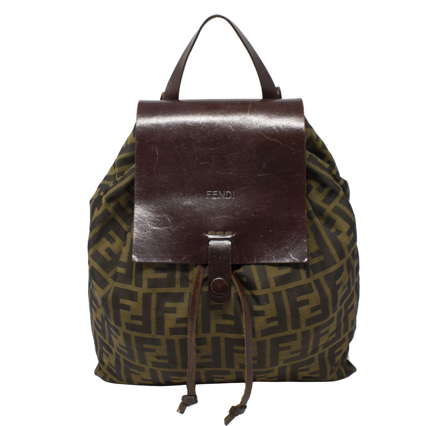 Fendi Brown Zucca Leather Flap Backpack
