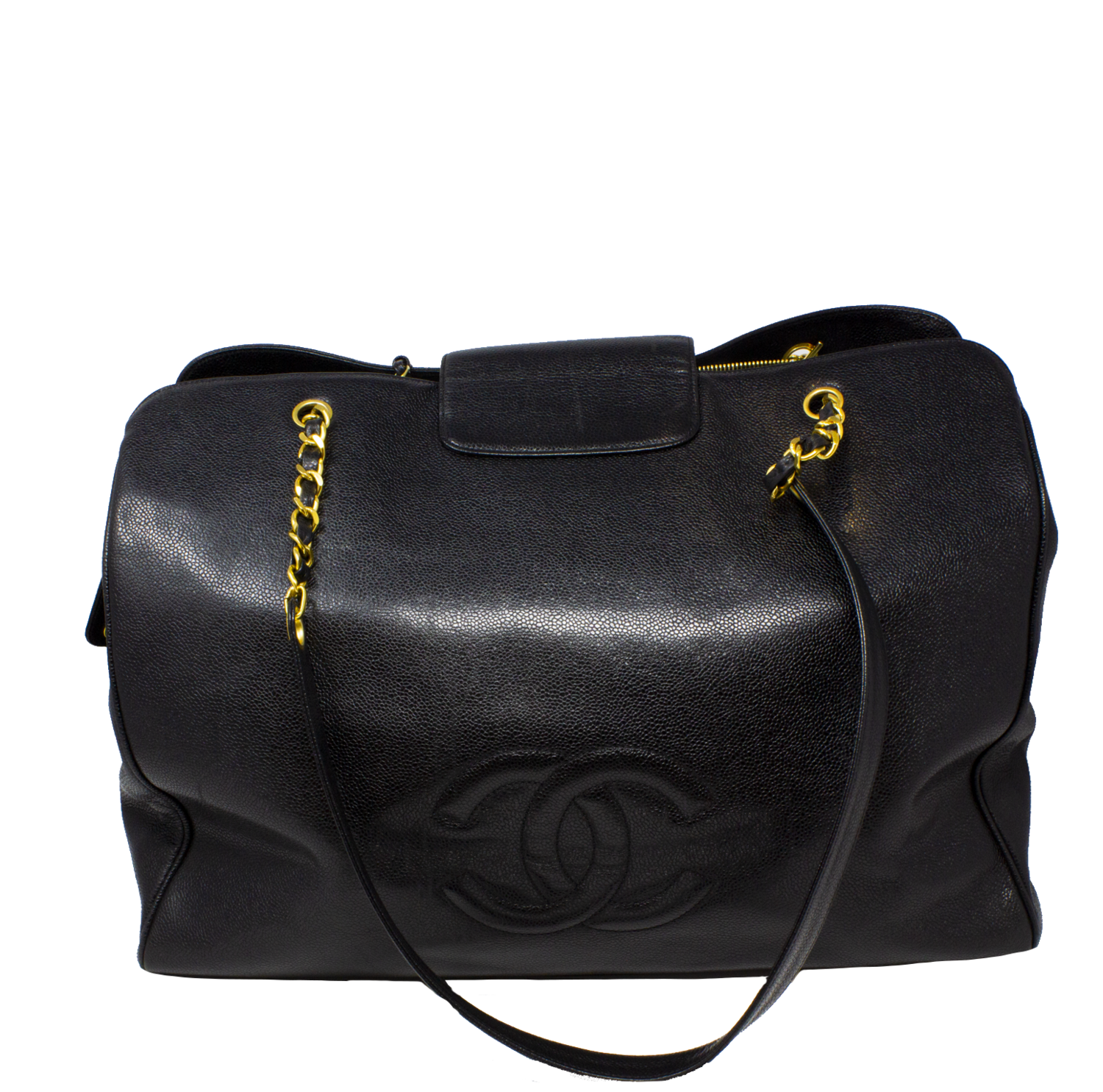 CHANEL - Vintage Supermodel Weekender Bag - Large CC Black Tote