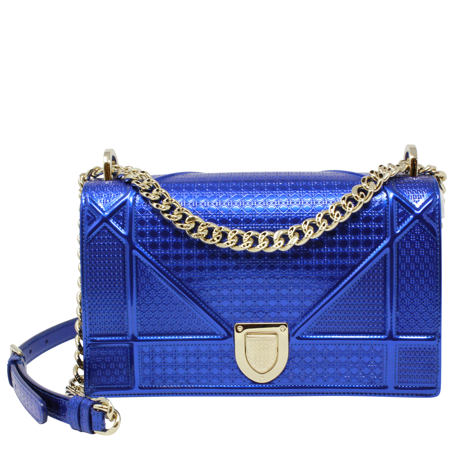 Christian Dior Medium Metallic Blue Micro-Cannage Diorama Bag (Never Carried)
