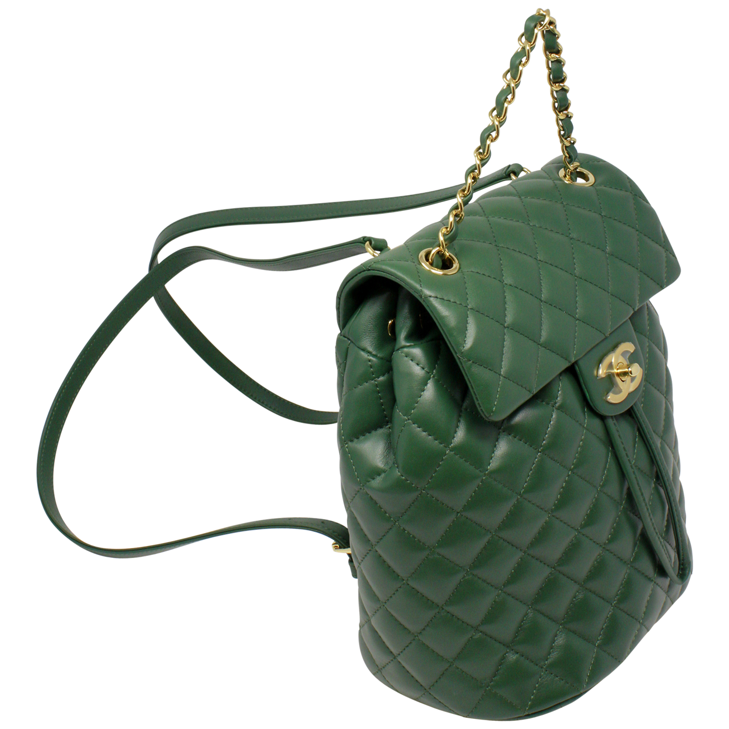 Chanel Green Quilted Lambskin Leather 