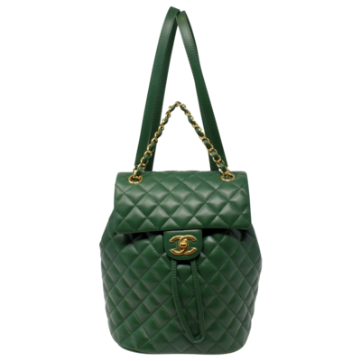 Chanel Green Quilted Lambskin Leather Backpack (Never Carried)
