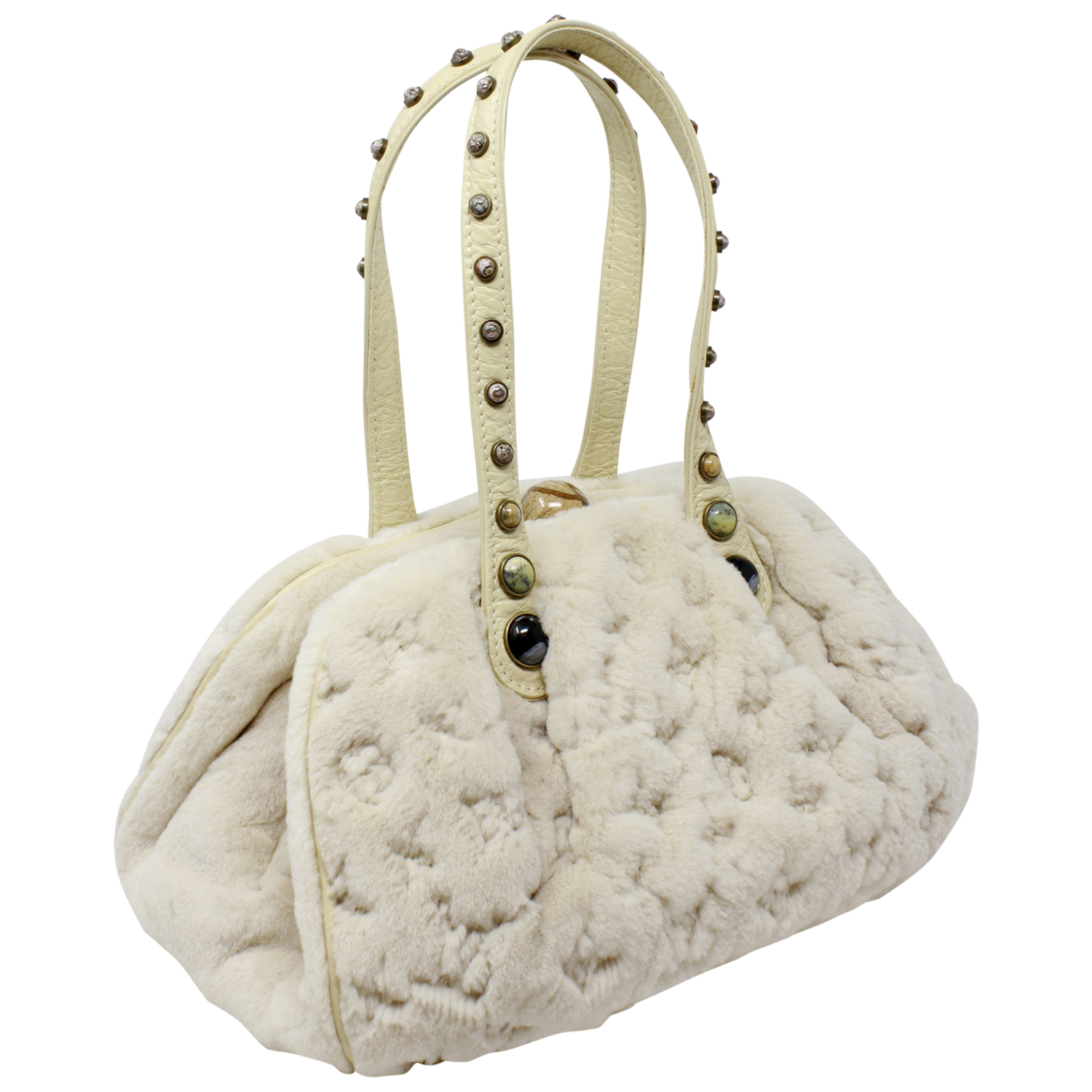 Louis Vuitton White Monogram Mink Cabochon Demi Lune Brass Hardware, 2005 (Like New) , Womens Handbag