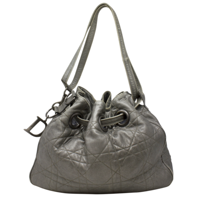 Christian Dior Grey Cannage Drawstring Hobo Christian Dior Grey Cannage Drawstring Hobo