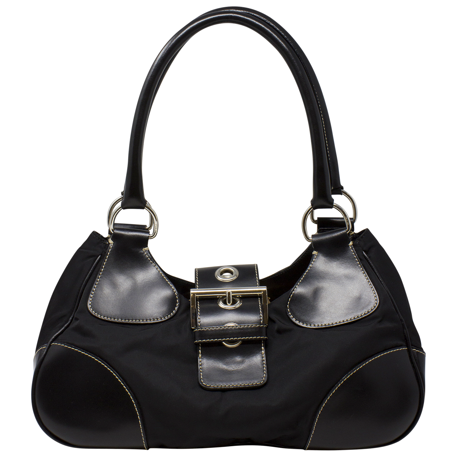 Prada Black Nylon Tessuto Moon Shoulder Bag