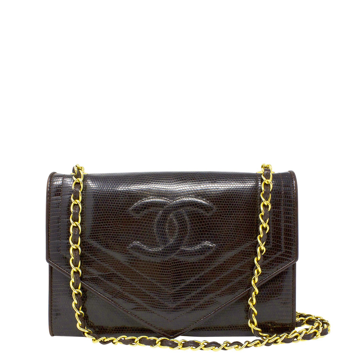 Chanel Brown Lizard Envelope Flap Bag