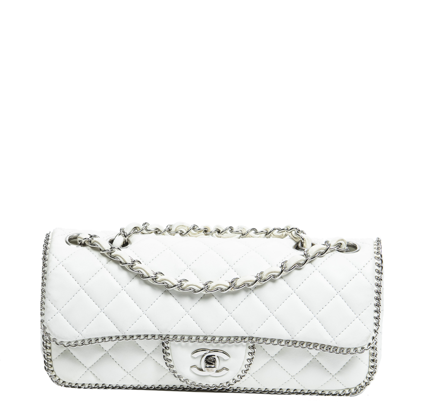 Chanel White Limited Edition Chain East West Flap Bag