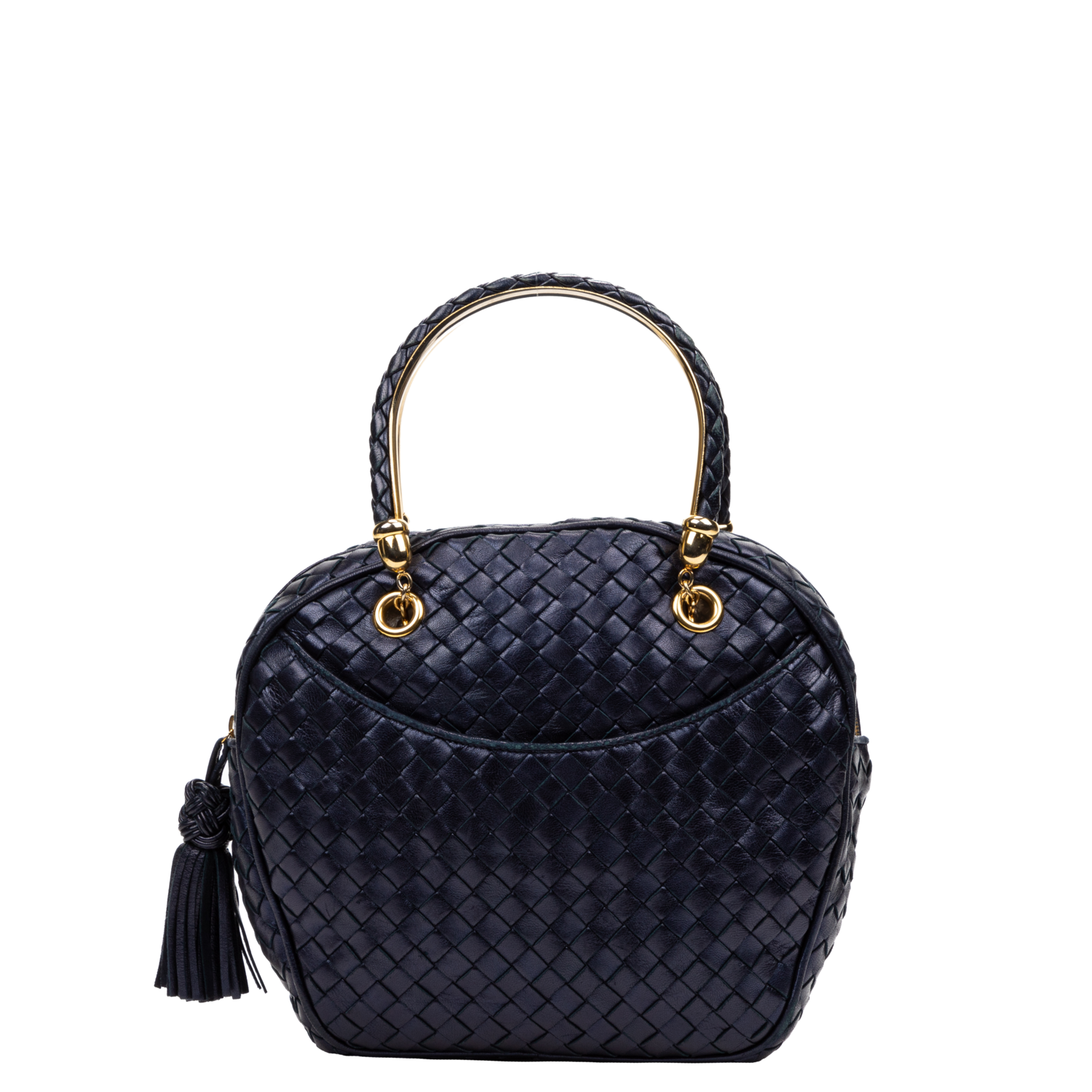 Bottega Veneta Dark Purple Intrecciato Tassel Top Handle Bag