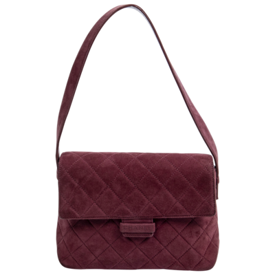 Chanel Burgundy Suede Logo Quilted Flap Bag