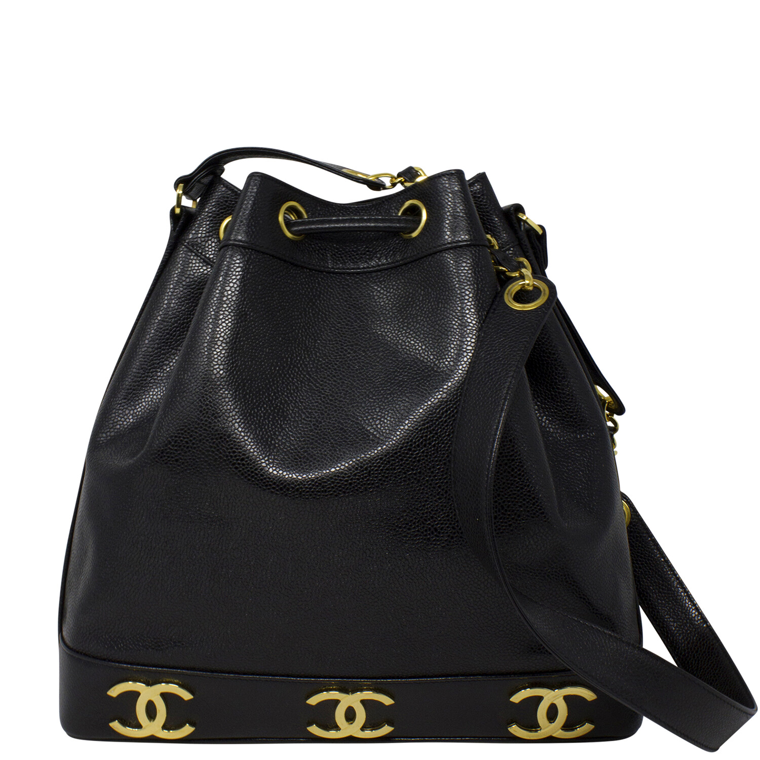 Chanel Caviar Quilted Rolled Up Bucket Drawstring Bag Black Gold Hardw   Coco Approved Studio