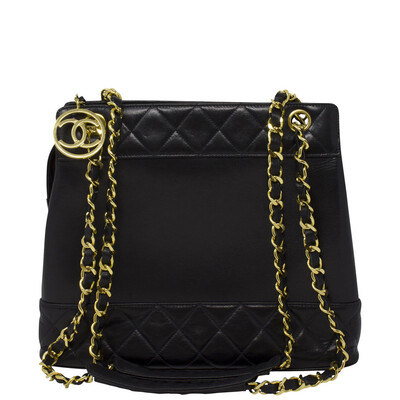 Chanel Black Quilted CC Logo Charm Shoulder Bag