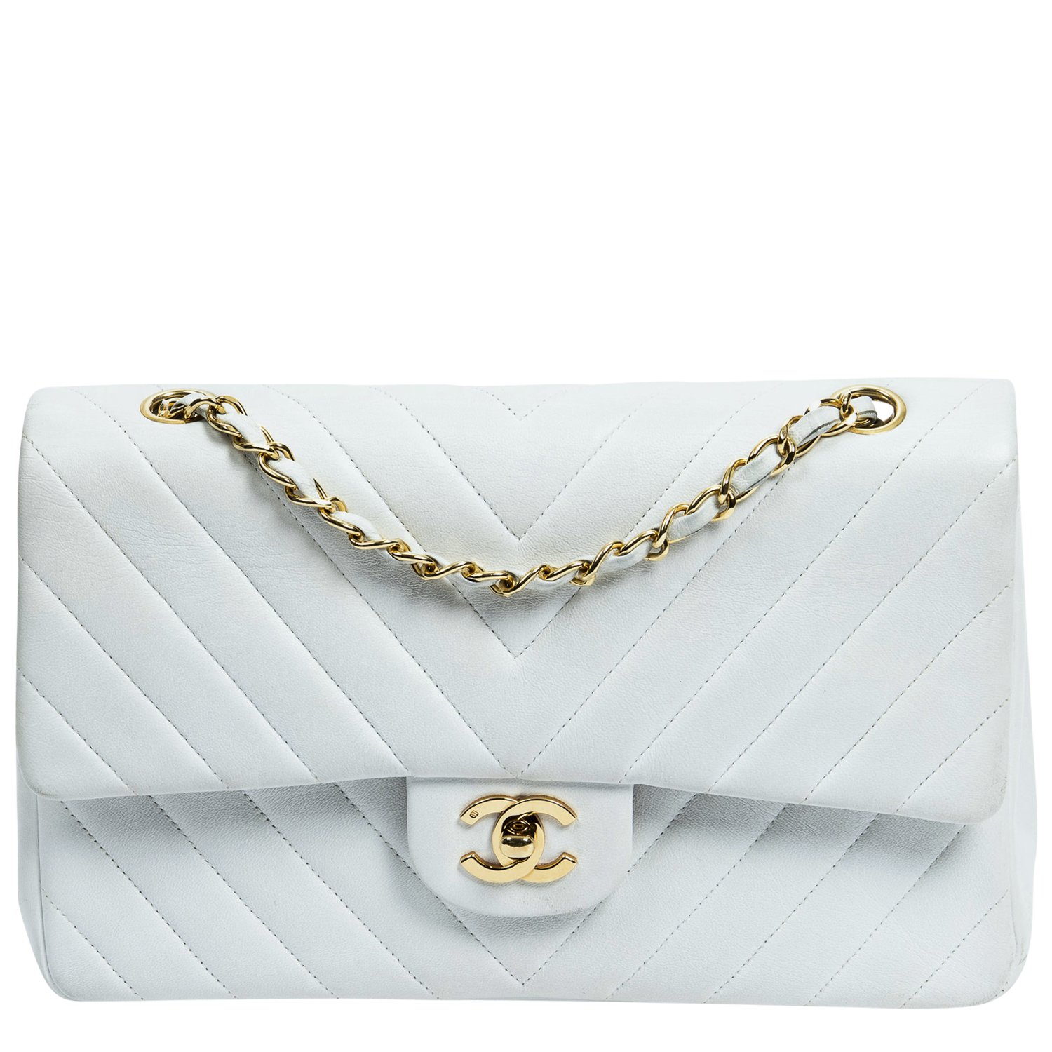 chanel white medium flap bag