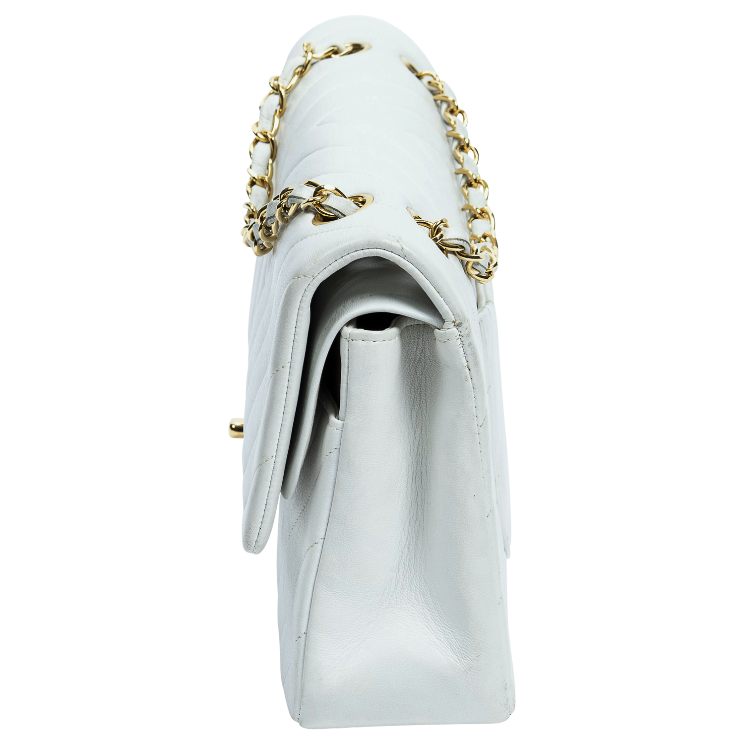 White Chanel CC Chevron Flap Shoulder Bag – Designer Revival