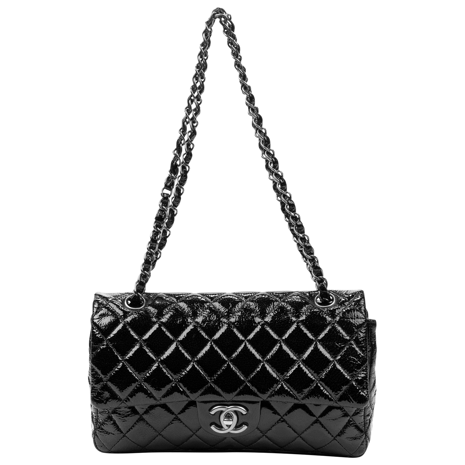 Chanel Black Patent Small Double Flap Bag