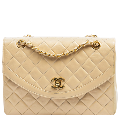 Chanel 1980s Rare Beige Quilted Single Flap Bag