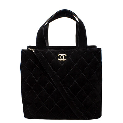 Chanel Suede Quilted Tote w/ Strap