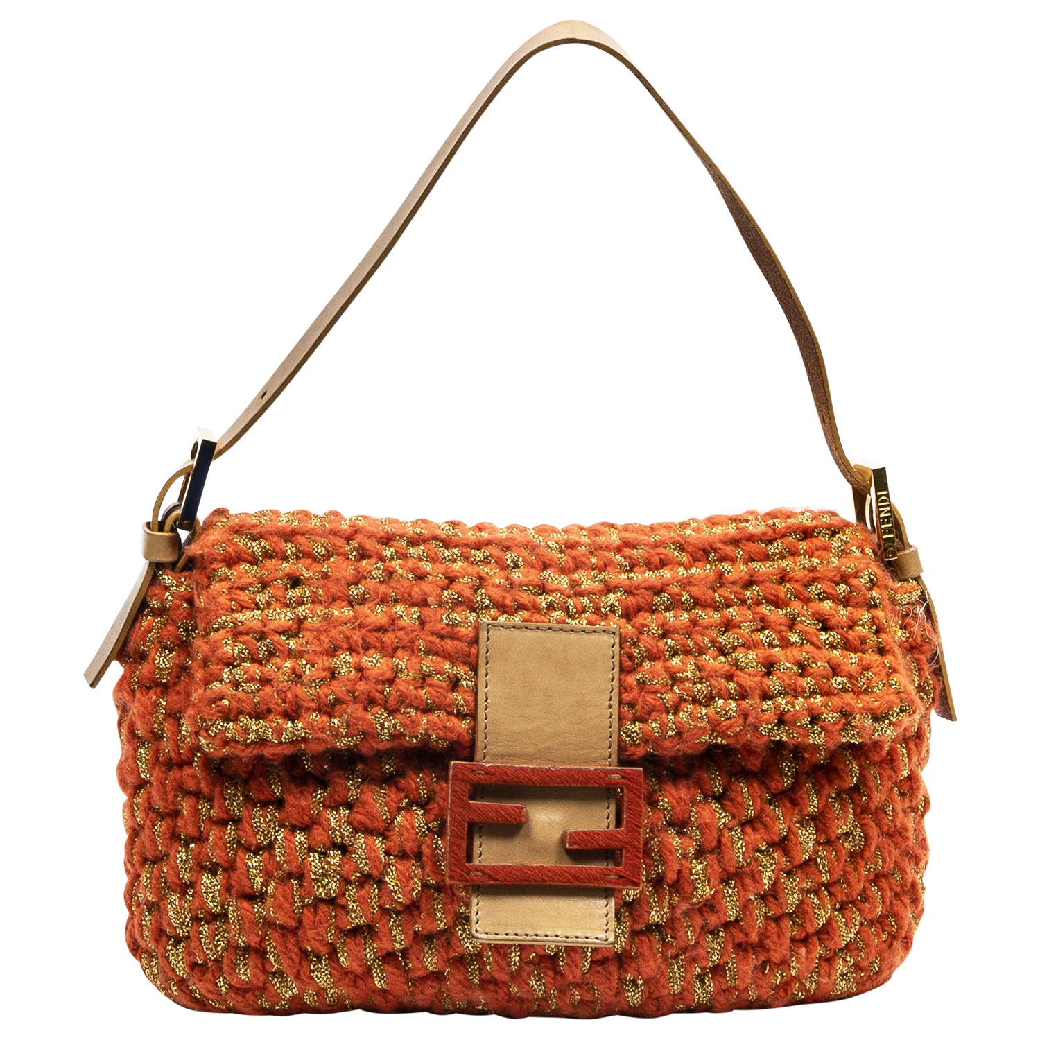 Fendi Orange Wool Crochet Mama Baguette