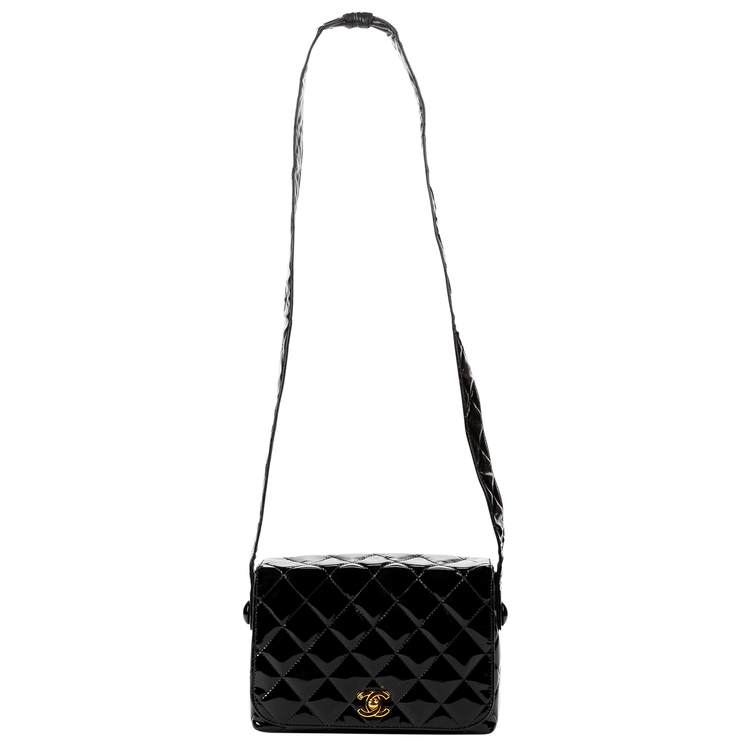 Chanel 1994 Black Quilted Patent Crossbody Bag