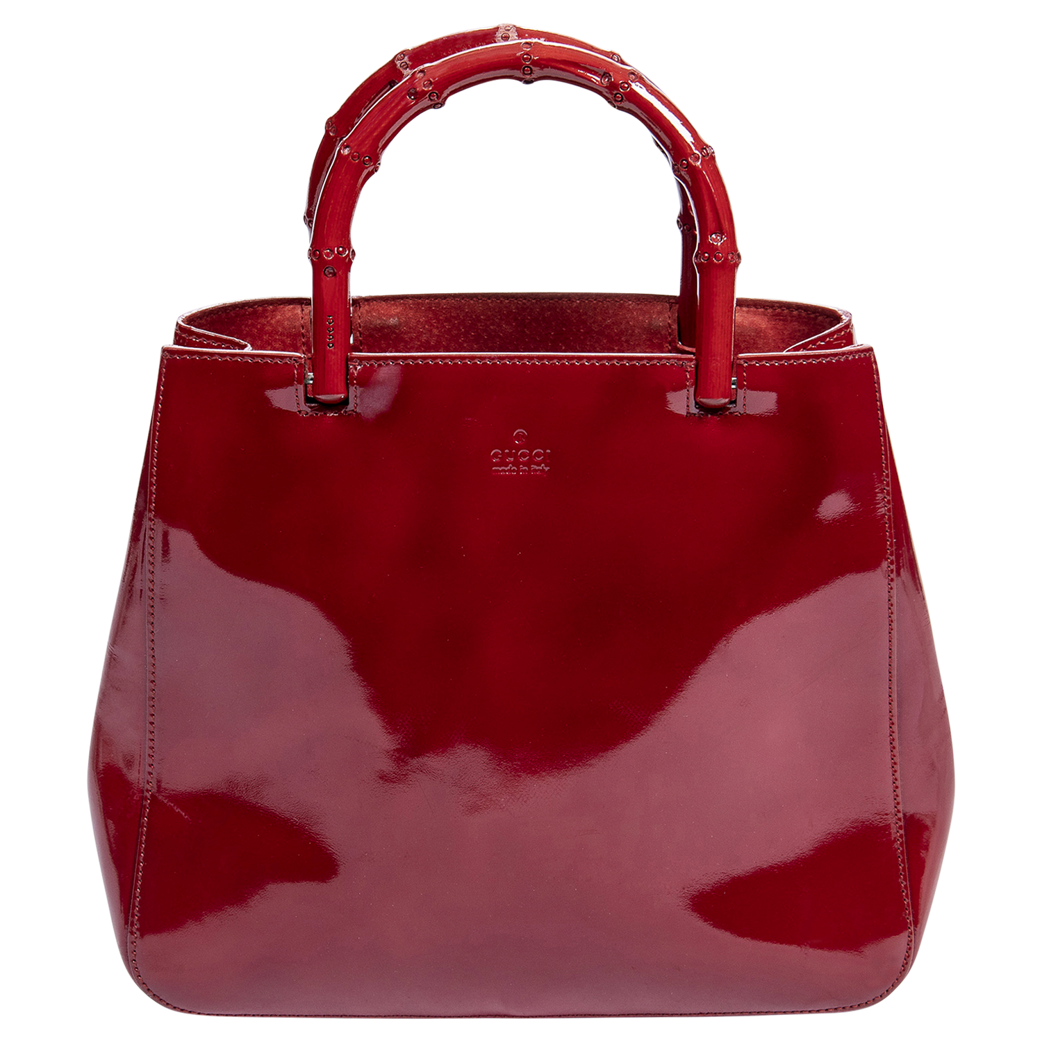 Gucci by Tom Ford Red Patent Leather Bamboo Tote