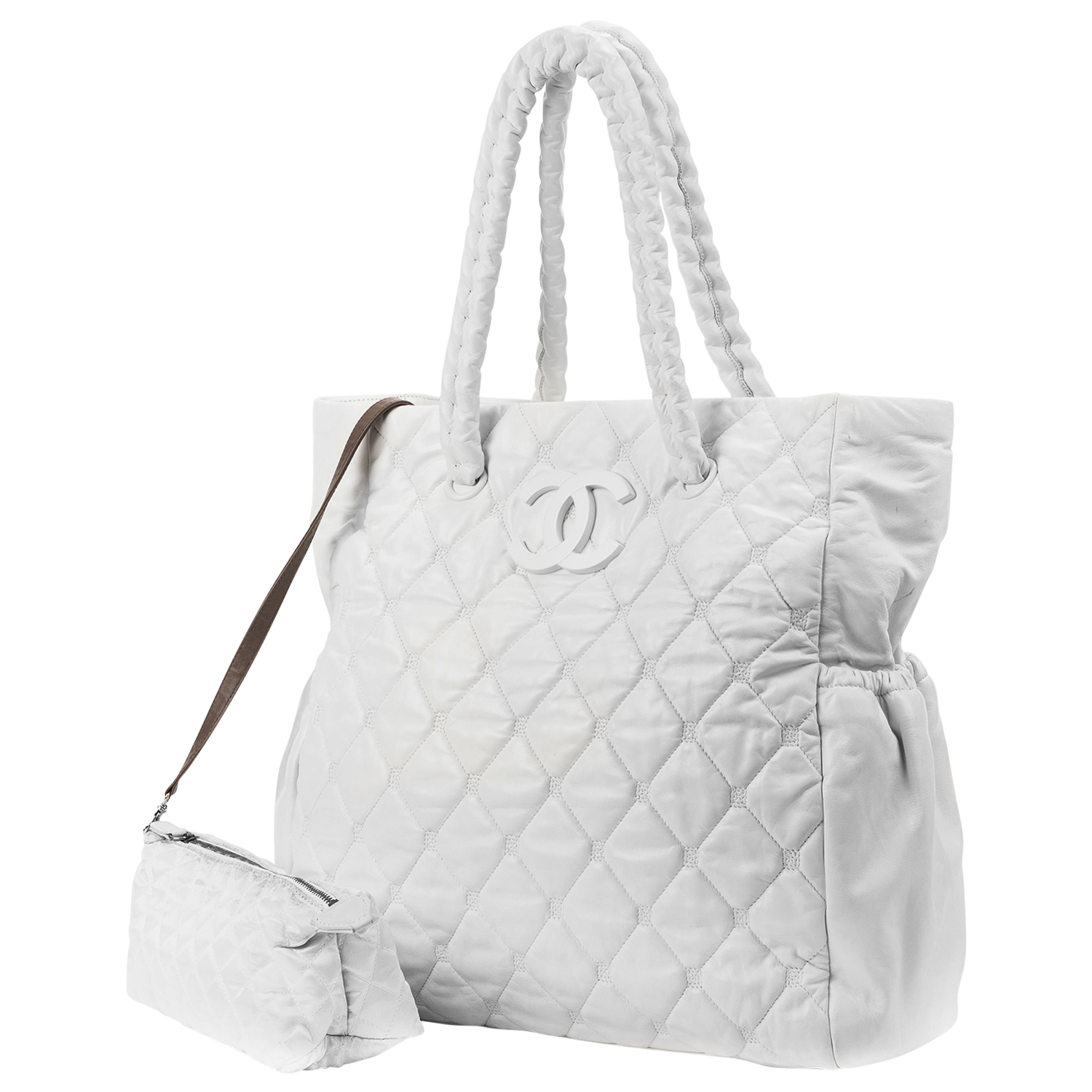 Chanel White and Green Quilted Number 5 Tote Bag · INTO