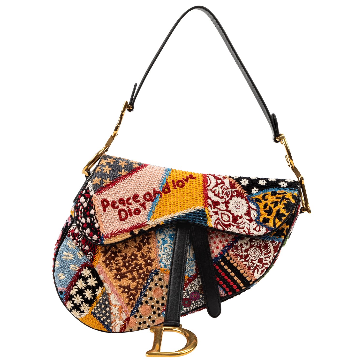 Christian Dior Limited Edition Peace and Love Patchwork Saddle Bag - shop -