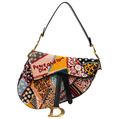 Christian Dior Limited Edition Peace and Love Patchwork Saddle Bag
