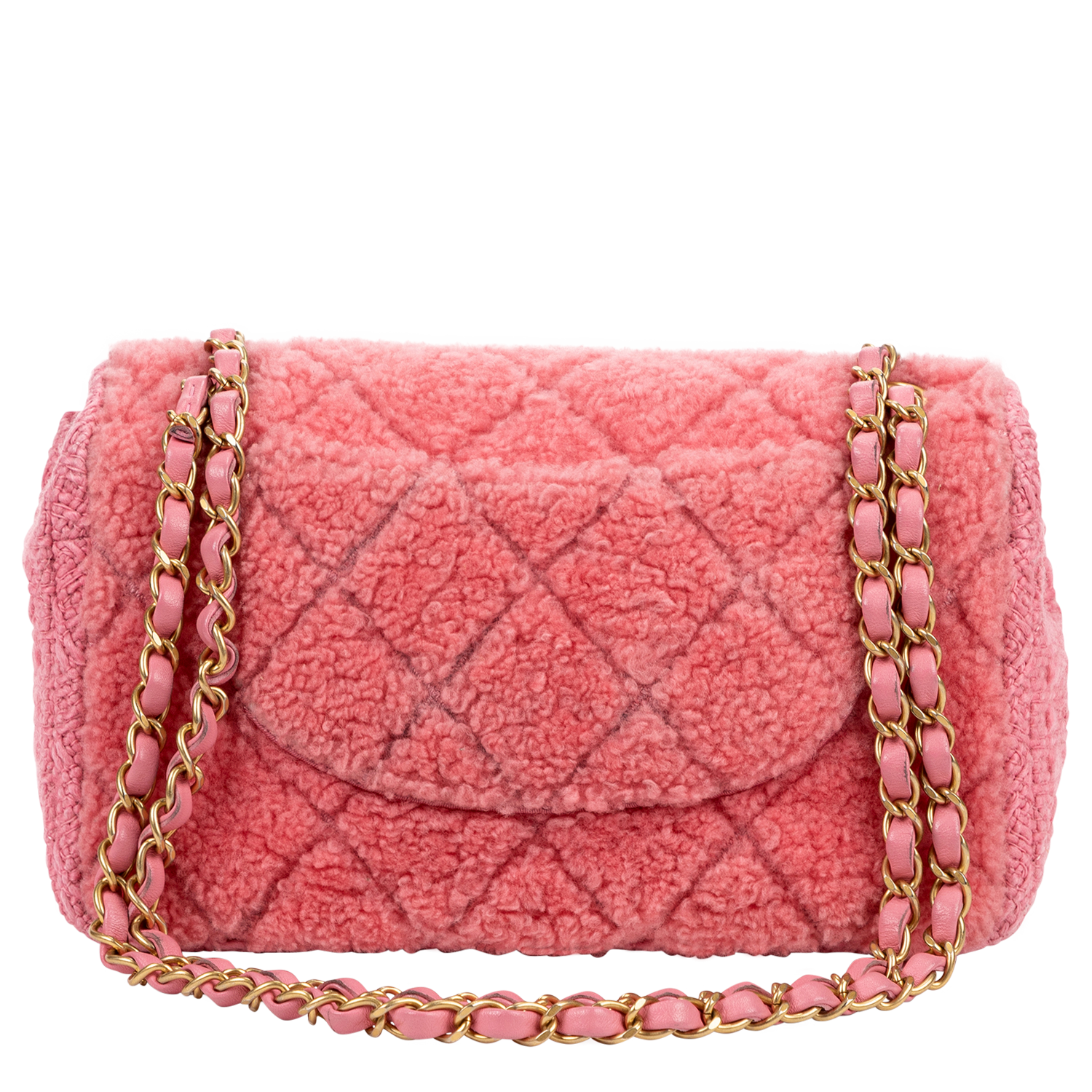 Chanel 2020 Limited Edition Pink Tweed Furry Flap Bag - shop 