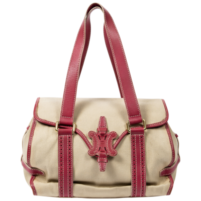 Celine Coral Logo Canvas Flap Bag