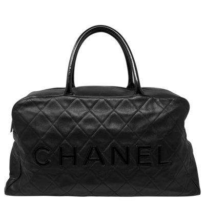 Chanel Black Quilted Logo Jumbo Boston Weekender