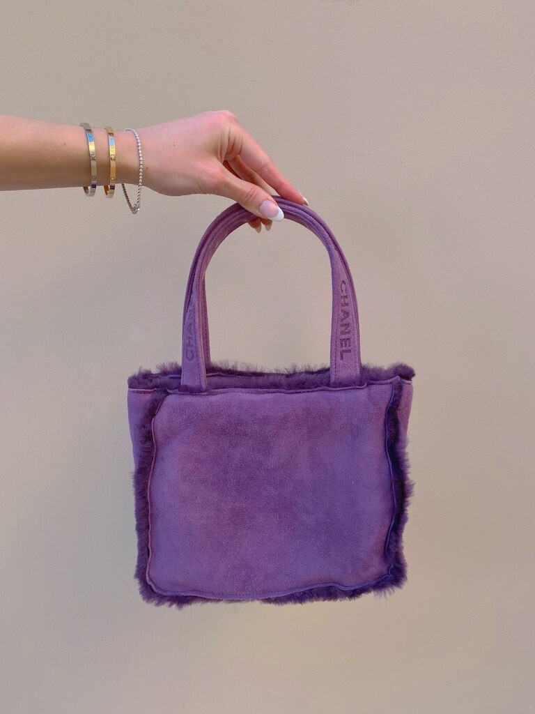 Chanel 2000s Purple Shearling Mini Logo Bag