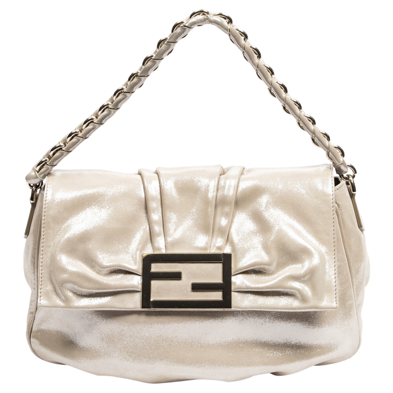 Fendi Beige Iridescent FF Flap Bag