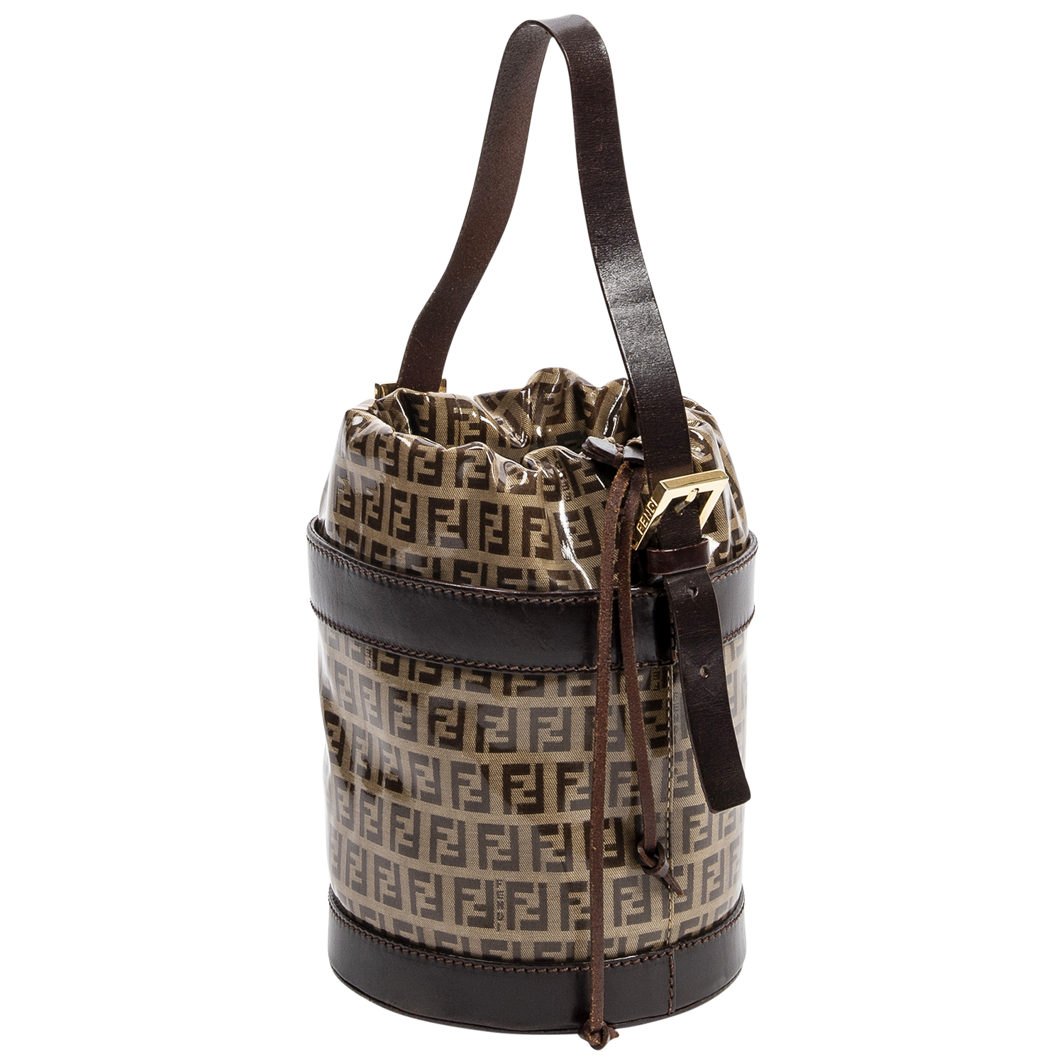 Fendi Brown Zucchino-Print Coated Canvas Bucket Bag (Authentic Pre