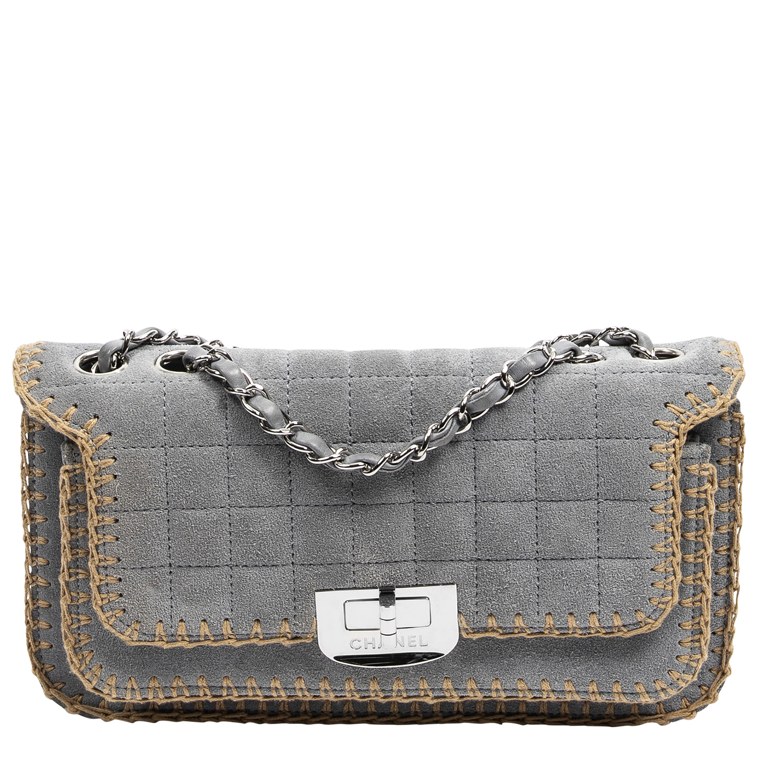 Chanel 2005 Limited Edition Grey Suede Wild Stitch Shoulder Bag - shop 