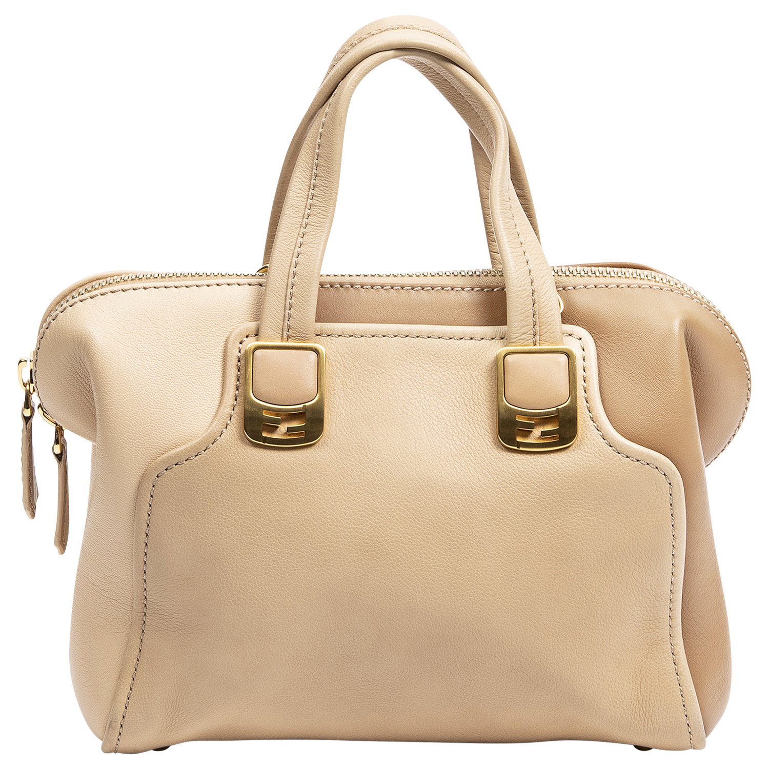 Fendi Beige Bicolor Leather Top Handle Bag