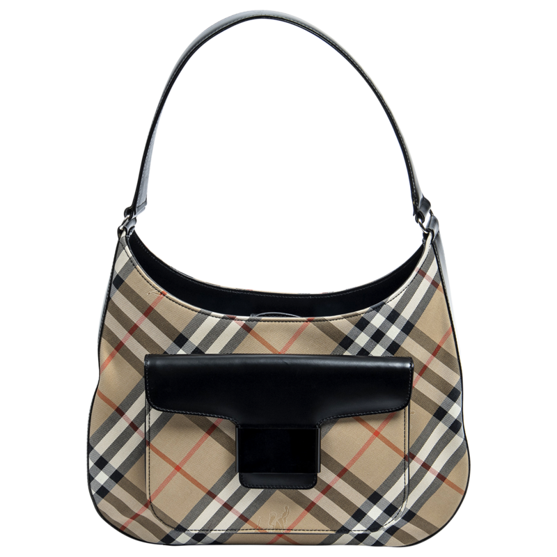 Burberry Check Plaid Canvas Structured Shoulder Bag