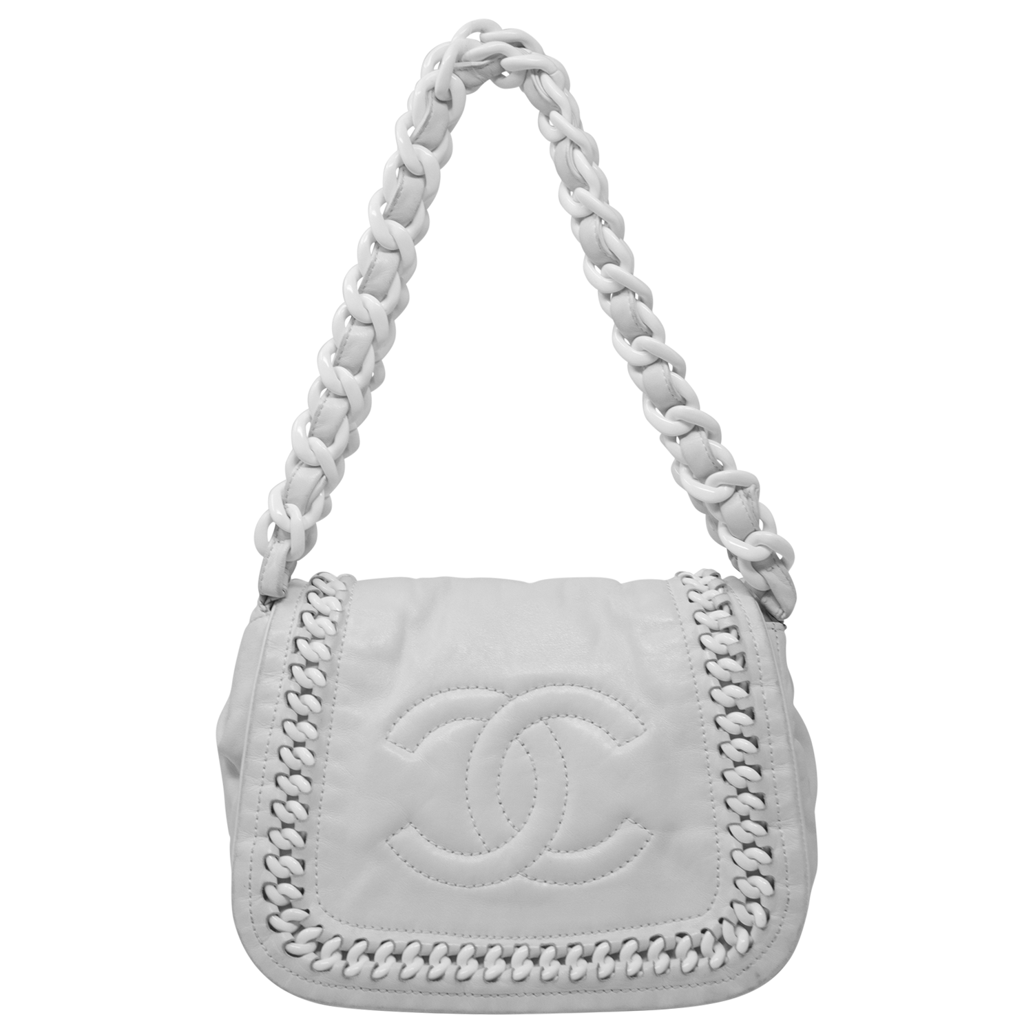 Chanel CC White Chain Full Flap Bag
