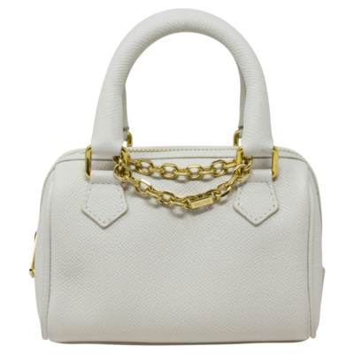 Celine Mini White Grained Leather Logo Chain Top Handle Bag