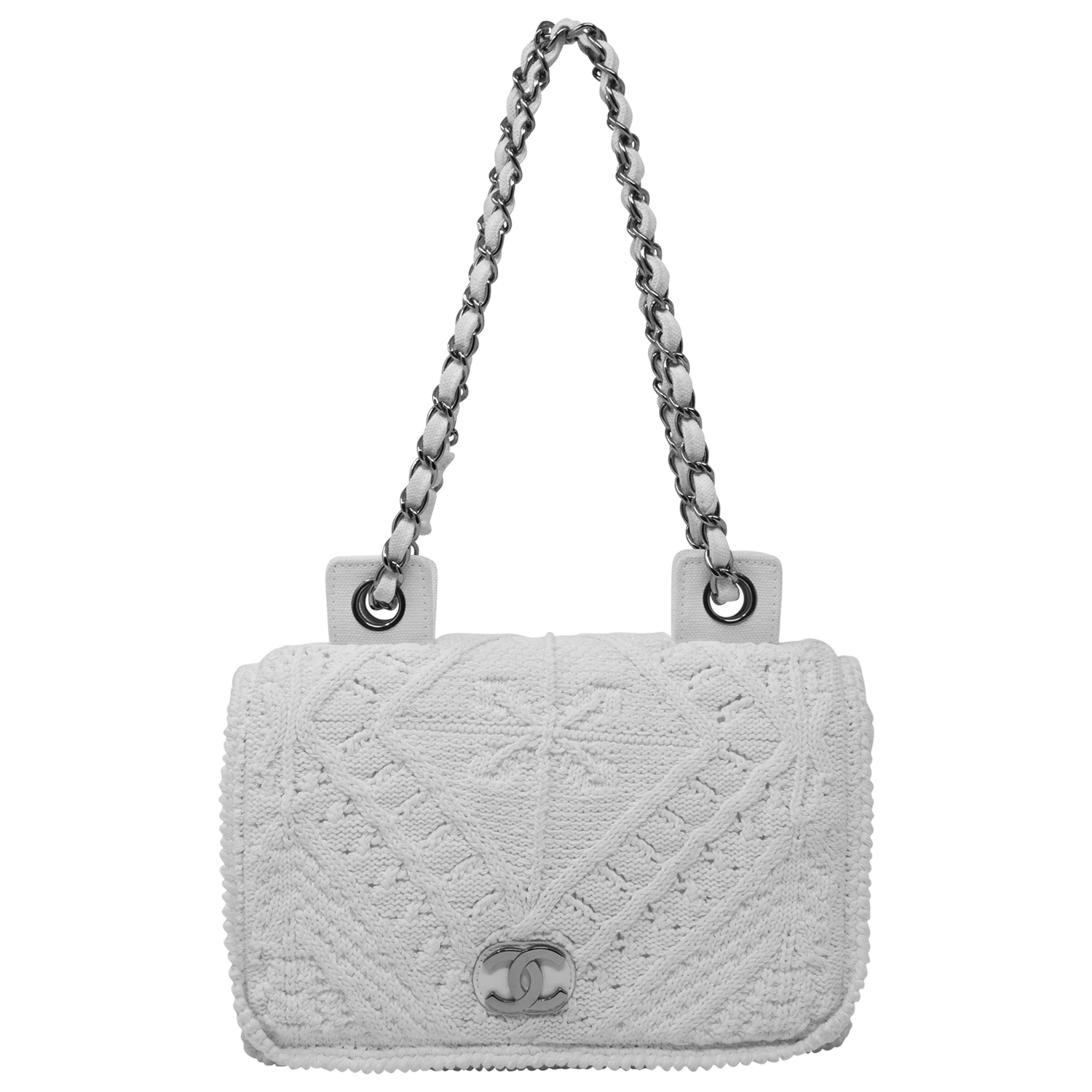 Chanel Limited Edition White Hand Knit Flap Bag