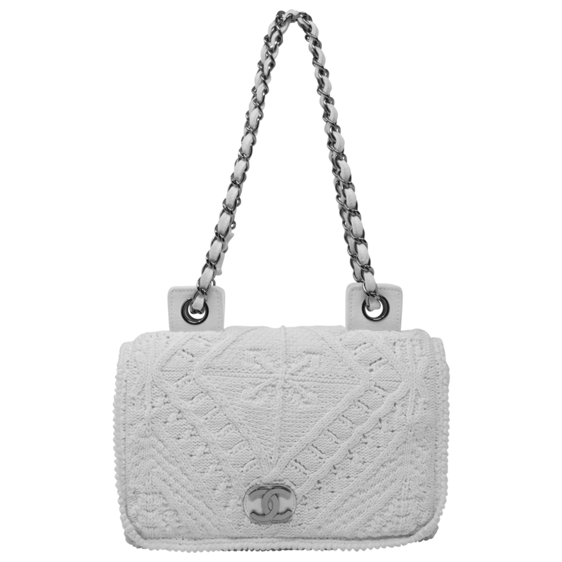 Chanel Limited Edition White Hand Knit Flap Bag