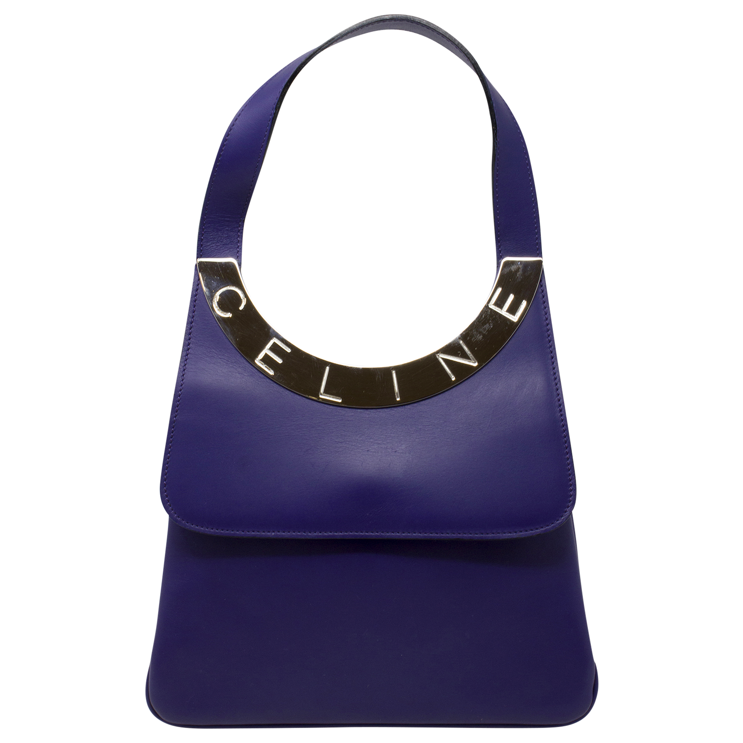 Celine Purple Leather Logo Plate Shoulder Bag