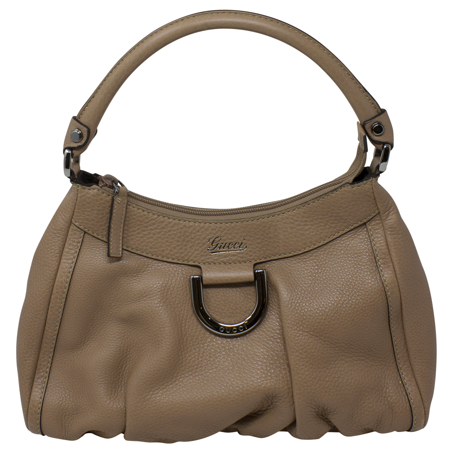 Gucci Taupe Grained Leather D Ring Shoulder Bag