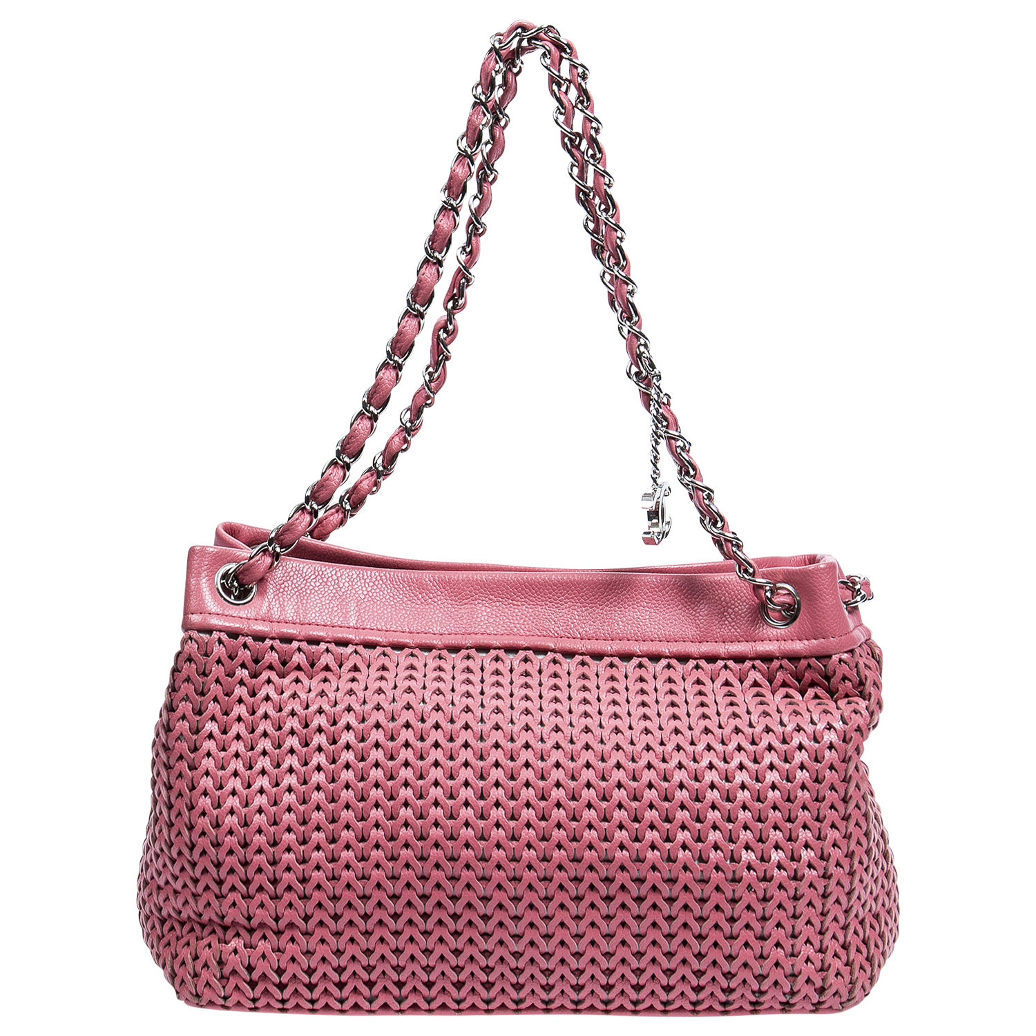 Chanel 2005 Light Pink CC Woven Charm Tote