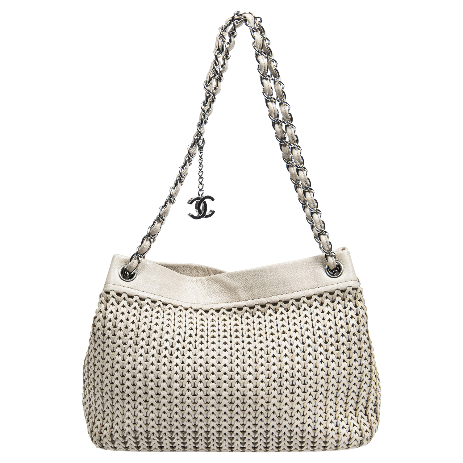 Chanel 2005 Light Beige CC Woven Charm Tote