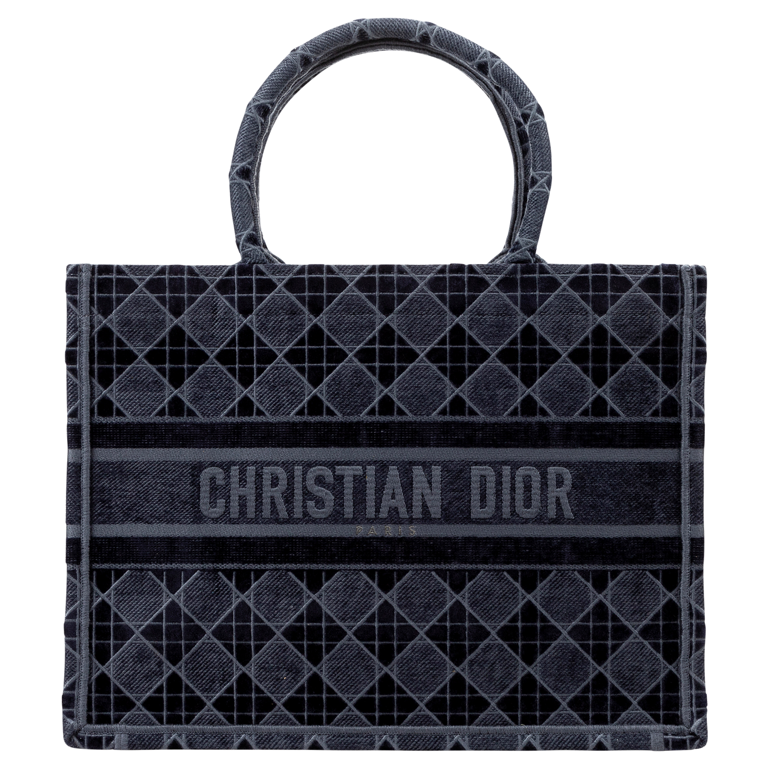 Christian Dior 2019 Blue Cannage Velvet Embroidered Book Tote