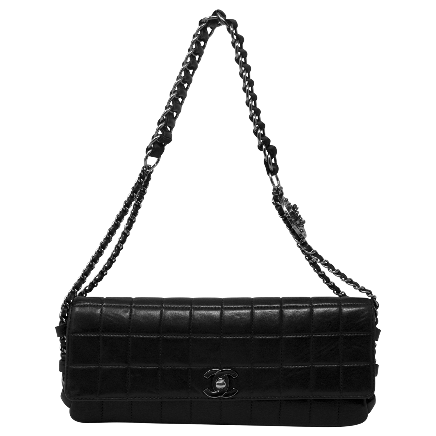 Chanel Limited Edition Black Quilted CC Charm East West Flap Bag - shop 