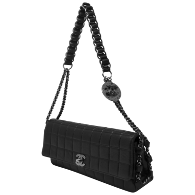Chanel Limited Edition Black Quilted CC Charm East West Flap Bag