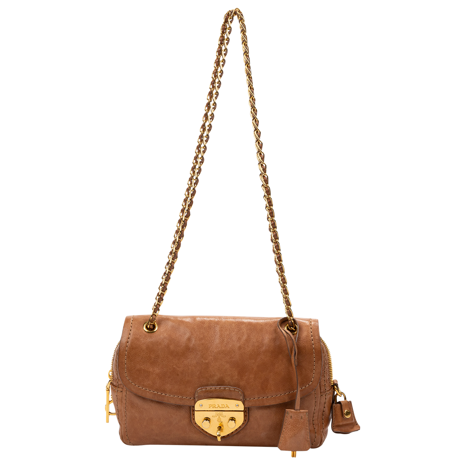 Prada Brown Calfskin Chain Flap Bag