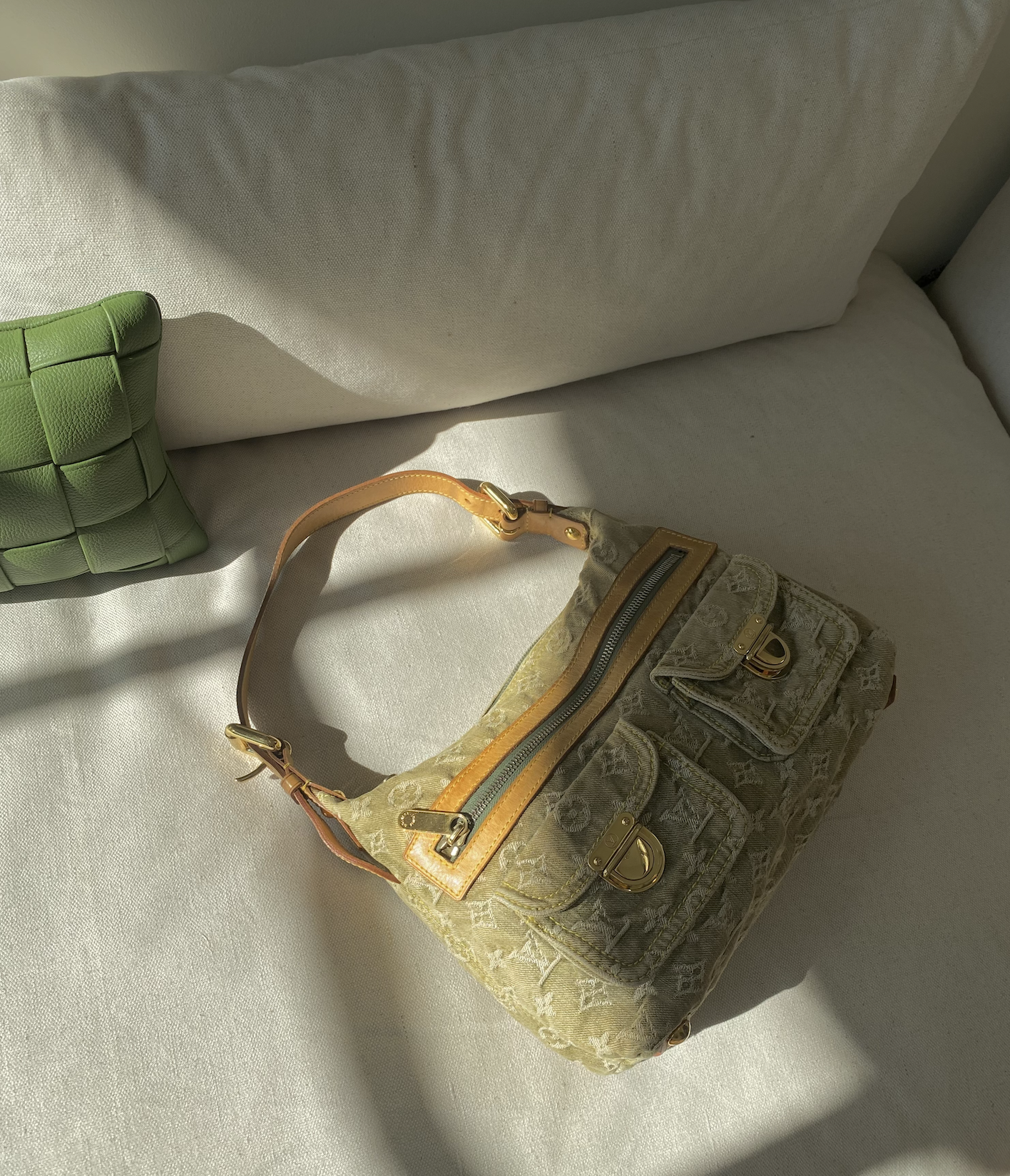 Louis Vuitton Green Denim Baggy PM Shoulder Bag Rare Vintage